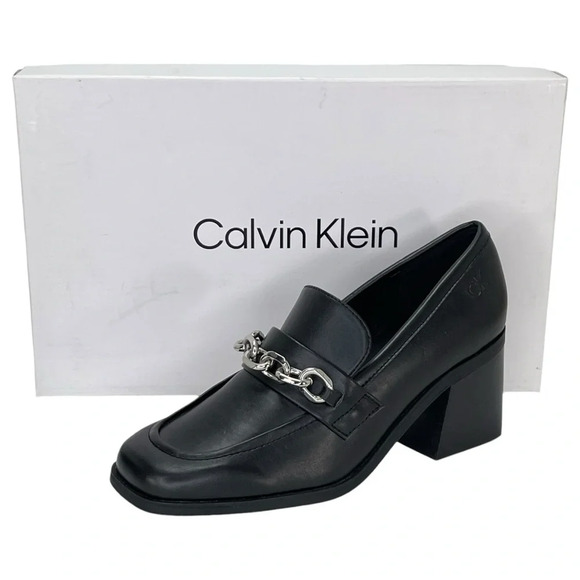 Calvin Klein Venty Black Faux Leather Heeled Womens Loafers Size 5M - Picture 14 of 14